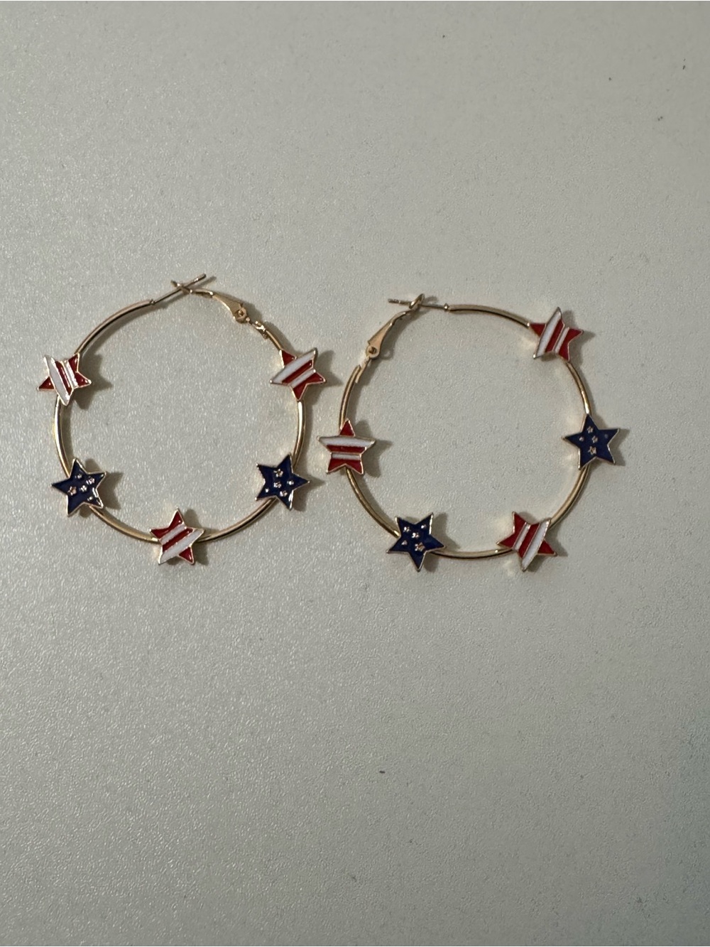 Patriotic Red White Blue Star Hoop Earrings
